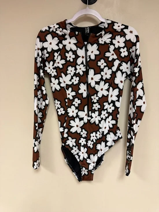 Hurley Brown White DAISY Floral Long-Sleeve One-Piece Swimsuit NEW WITHOUT TAGS - Picture 5 of 8